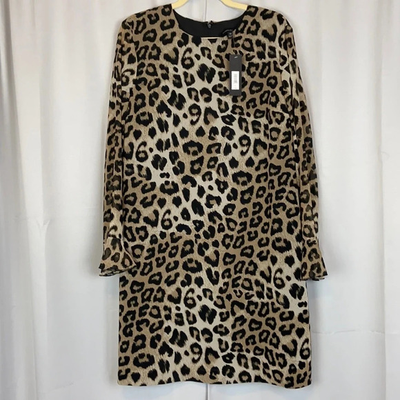 NWT Banana Republic Leopard Print Sheer Sleeve Dress - Picture 1 of 9